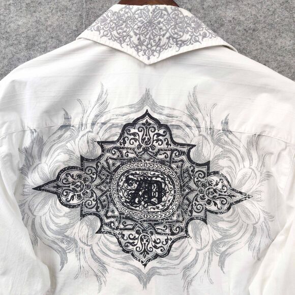 7 Diamonds Shirt Mens Large White Button Down Y2K  Gothic Punk Grunge Rockabilly - Picture 7 of 14